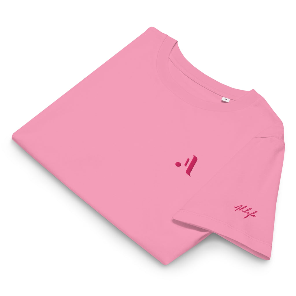 Women’s Organic Rib Neck Tee — A • Flamingo Pink